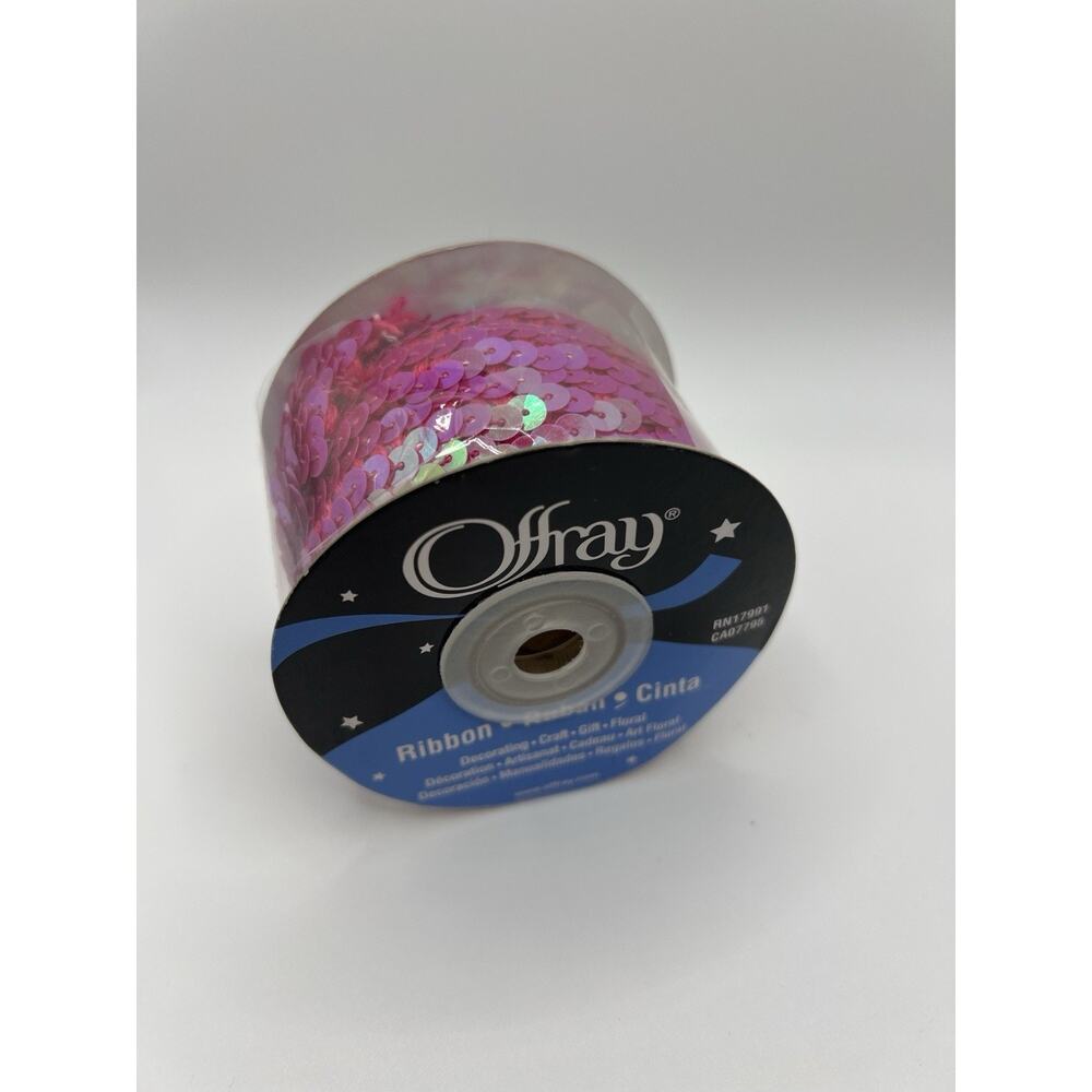 Offray Hot Pink Elastic Sequin Ribbon Trim 1.5in x 3yd Iridescent Stretch
